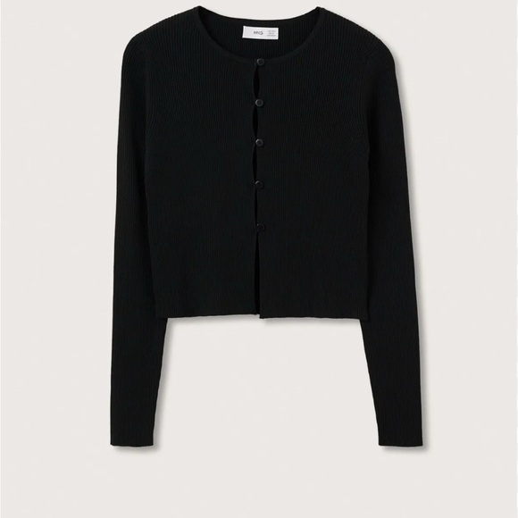Mango fine knit long sleeved half button top Black Cut-Out size M - Picture 5 of 12